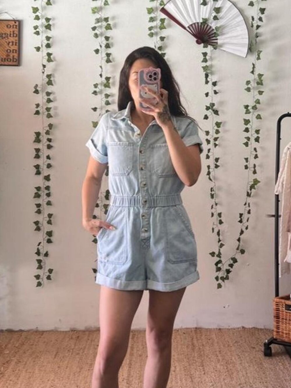 Show Me Your Mumu Light Wash Denim Romper Size M